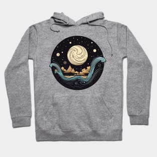 Abstract Moon Over Wavy Sea Hoodie